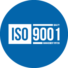 DIN ISO 9001 Schriftzug auf blauem Grund